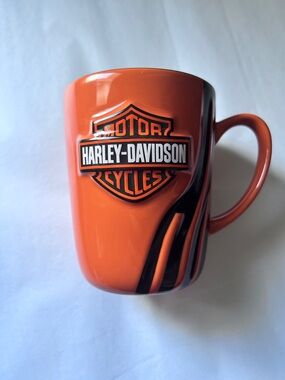 Harley-Davidson 3D Logo Orange Black Ceramic Coffee Mug Encore Group Biker 12oz